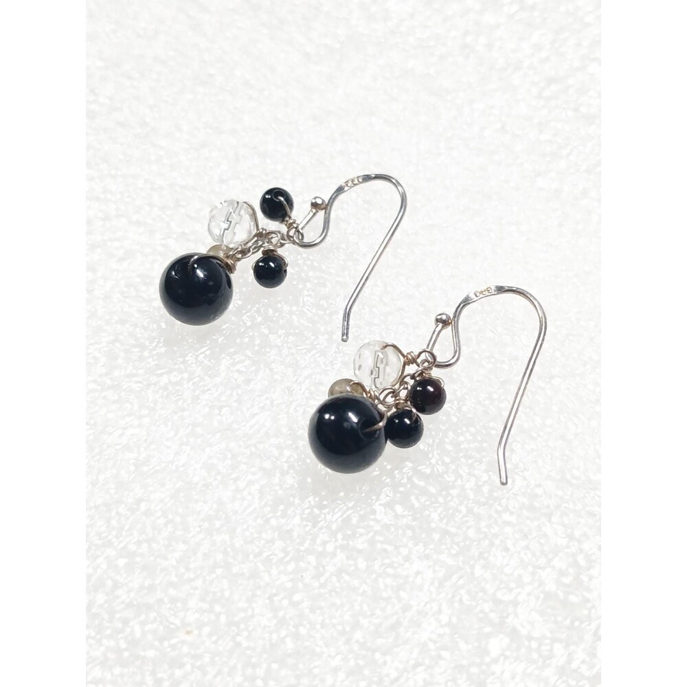 Sterling 925 Onyx Clear Bead Dangle Earrings